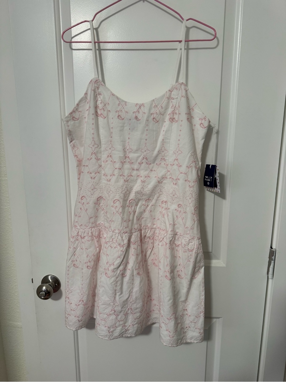 Roller Rabbit White Slip Dress with Pink Eyelet Embroidery